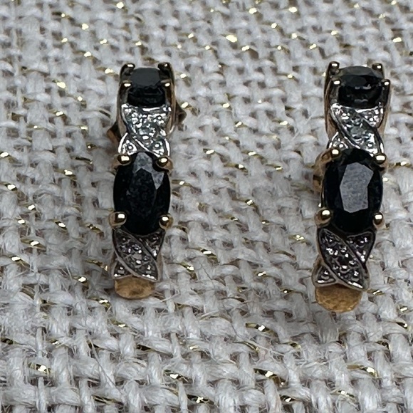 EARRINGS Sapphire Genuine 925 Sterling Silver Gold Overlay Pierced Post 4088 B - Picture 4 of 8